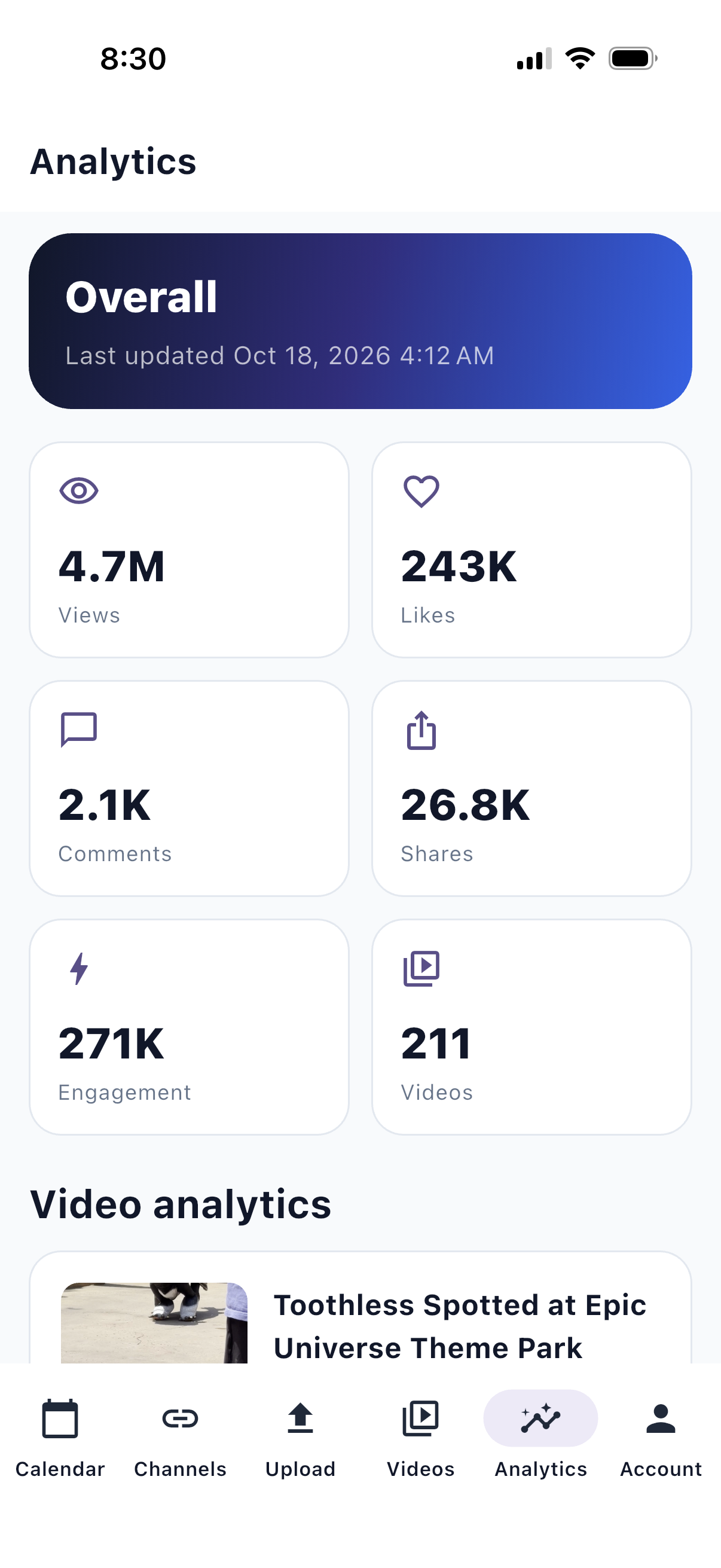 VidSyndicate mobile analytics dashboard