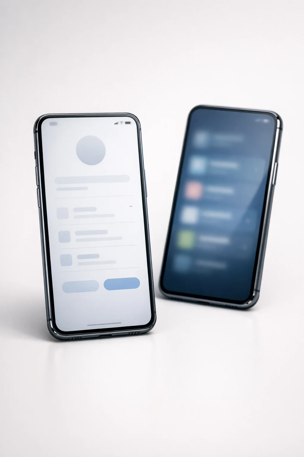 Professional smartphone displaying clean app UI on neutral background