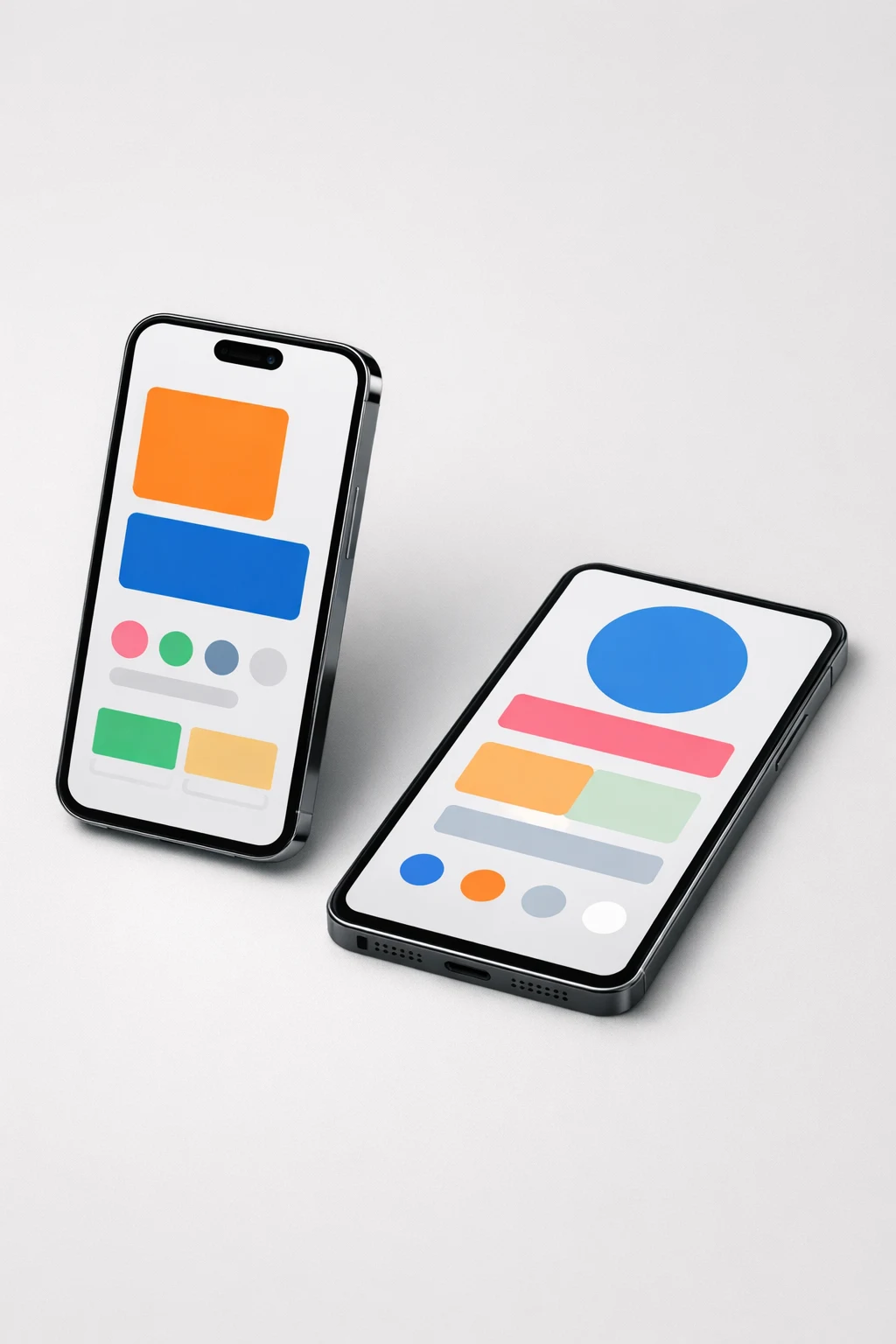 Two smartphones showing clean app UI on neutral background
